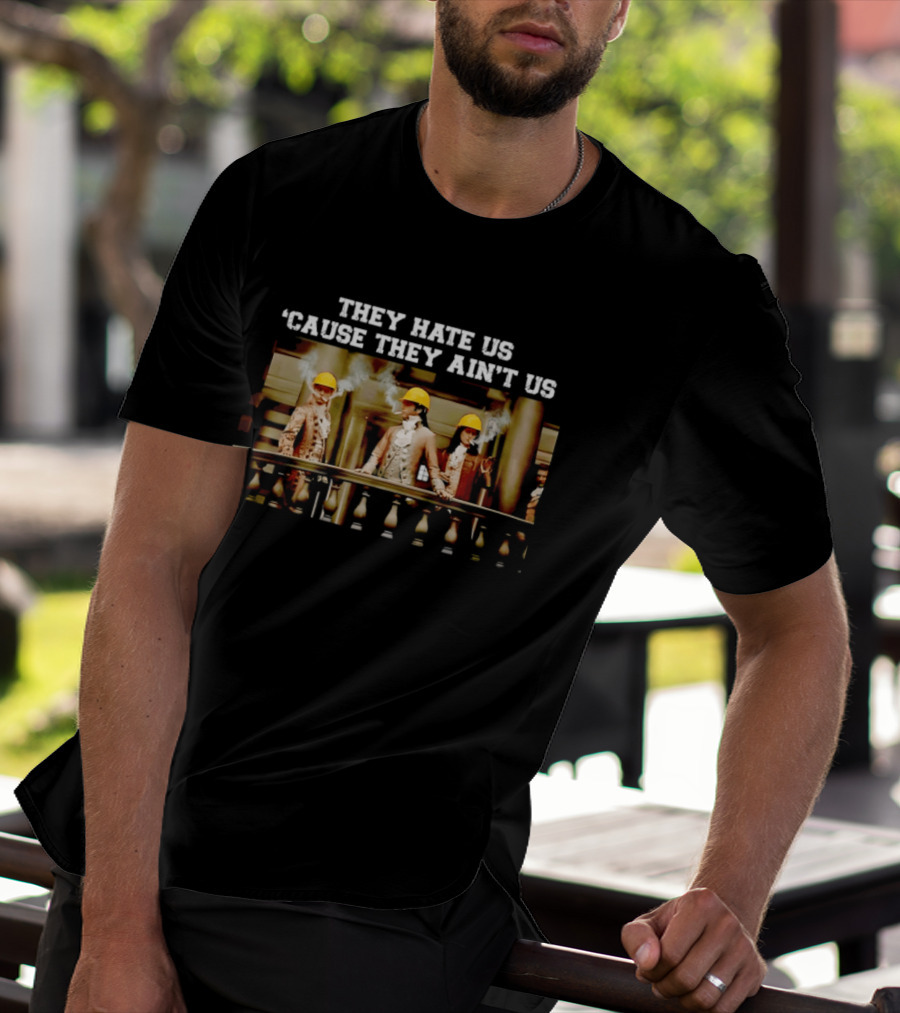 THEY HATE US 'CAUSE THEY AIN'T US Balcony Smoking Yellow Hard Hats T-Shirt