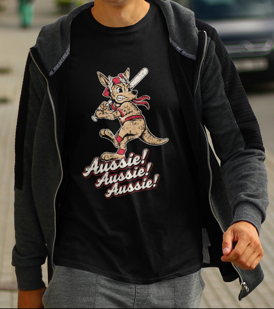 Aussie Aussie Aussie Kangaroo Baseball Player Iconic Sports Pose T-Shirt