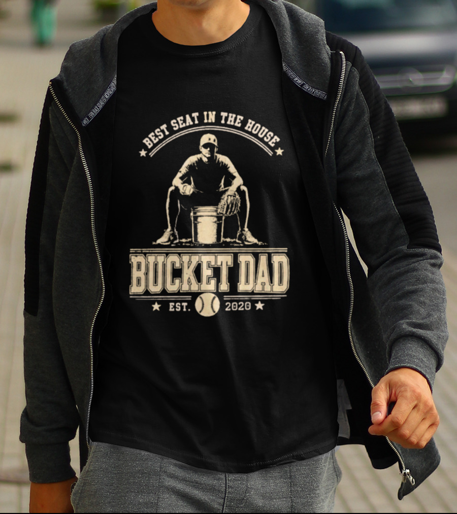 Best Seat In The House Bucket Dad Est 2020 Baseball Coaching T-Shirt