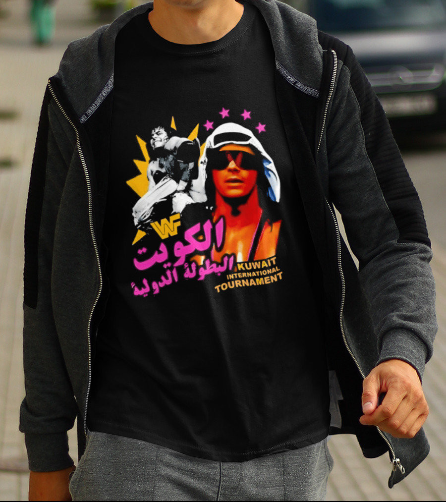 Bret Hart WWF Kuwait International Tournament Arabic Text And Stars T-Shirt