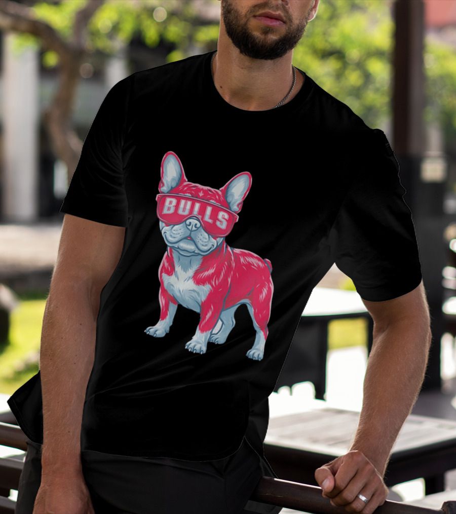 Chicago Bulls French Bulldog Wearing Bulls Glasses T-Shirt