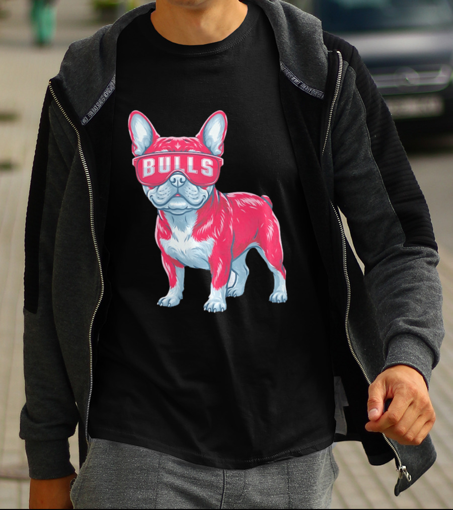 Chicago Bulls French Bulldog Wearing Bulls Glasses T-Shirt