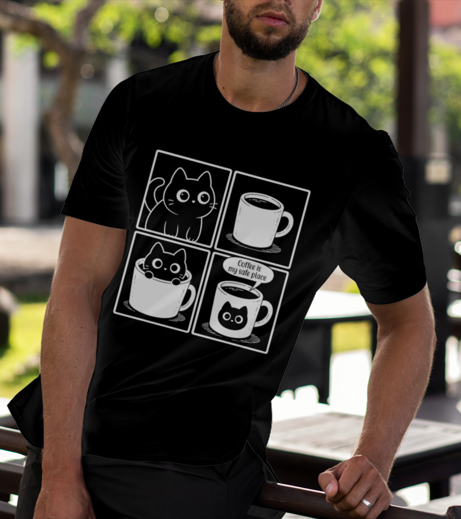 Coffee Is My Safe Place Cat Inside T-Shirt