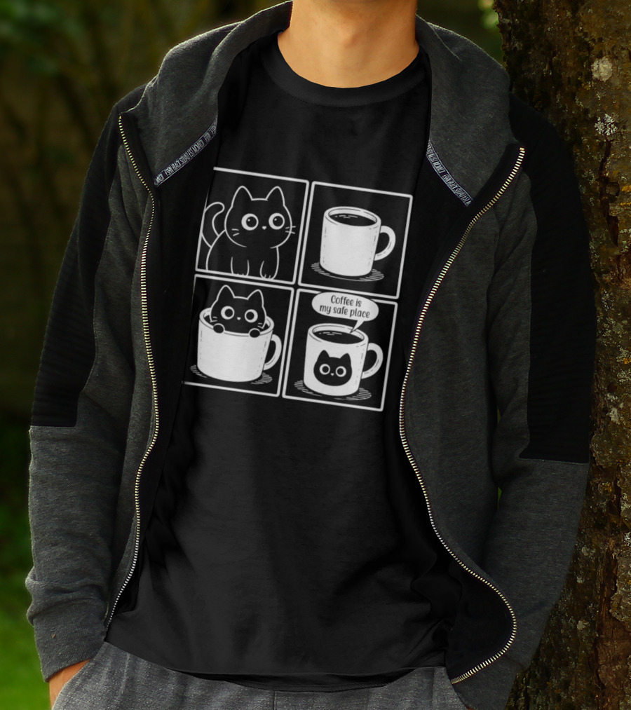Coffee Is My Safe Place Cat Inside T-Shirt