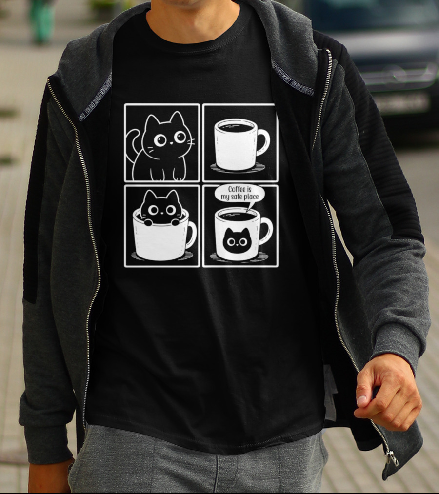 Coffee Is My Safe Place Cat Inside T-Shirt