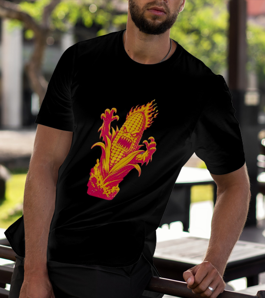 Fiery Mutant Corn Monster Kernels Of Terror Halloween Evil Cob T-Shirt
