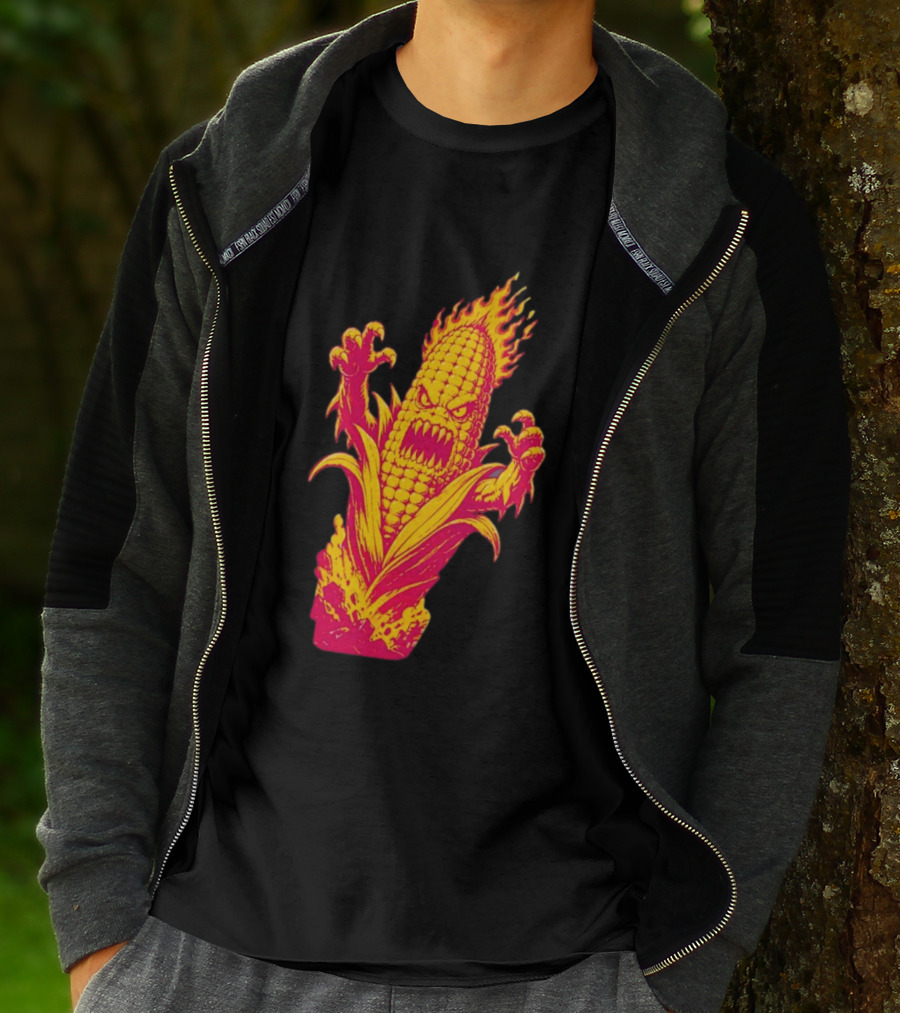 Fiery Mutant Corn Monster Kernels Of Terror Halloween Evil Cob T-Shirt