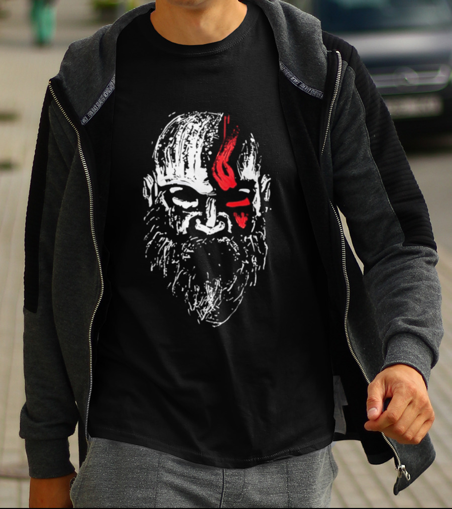 Kratos God Of War Face Art With Red Markings T-Shirt