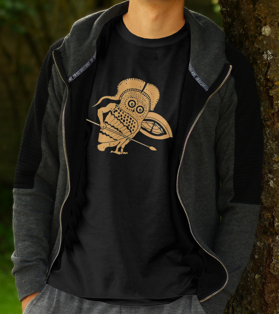 Little Owl Hoplite Warrior With Spear And Shield T-Shirt