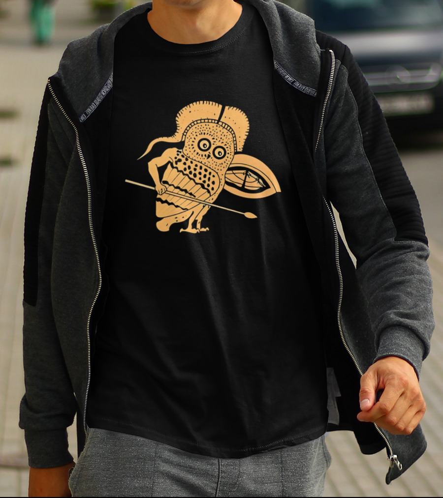 Little Owl Hoplite Warrior With Spear And Shield T-Shirt
