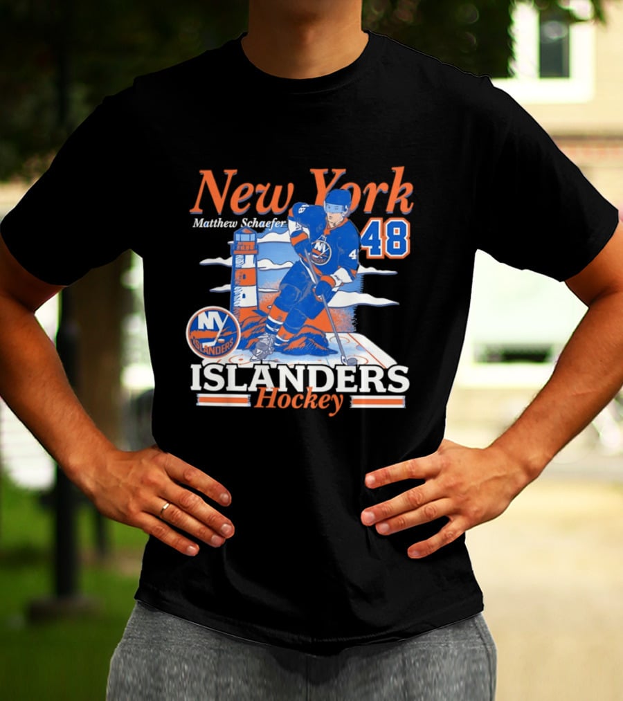 New York Islanders Hockey Matthew Schaefer 48 Player Lighthouse T-Shirt