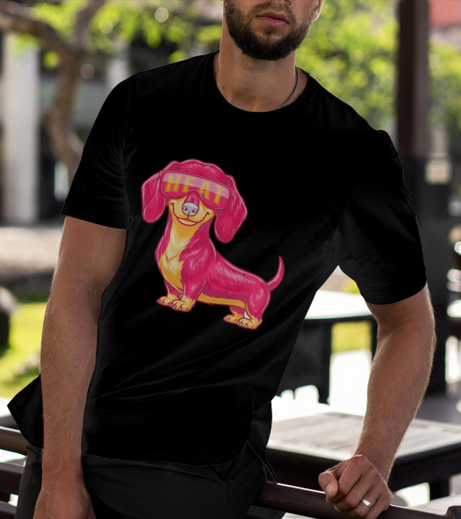 HEAT Sunglasses Dachshund Cartoon T-Shirt