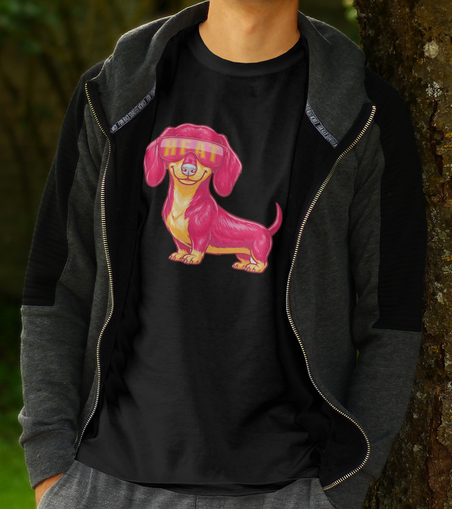 HEAT Sunglasses Dachshund Cartoon T-Shirt