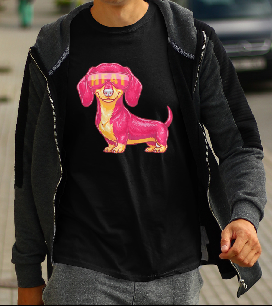 HEAT Sunglasses Dachshund Cartoon T-Shirt