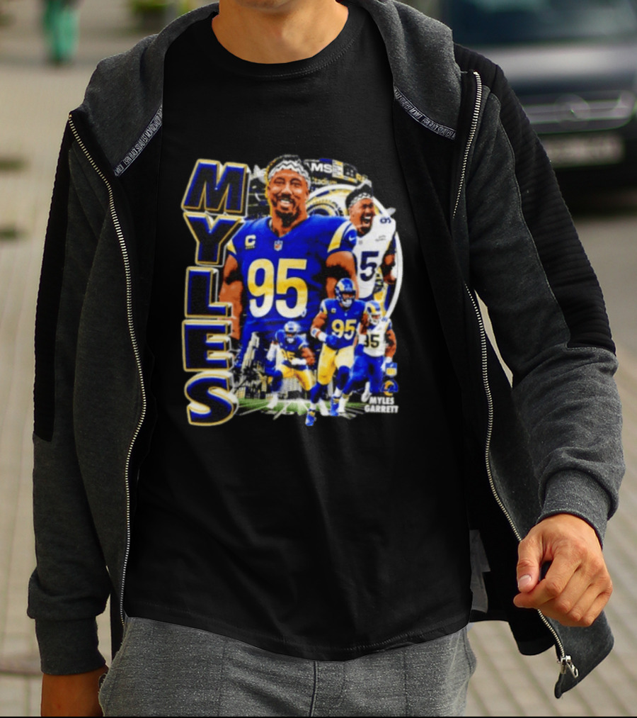 Myles Garrett Los Angeles Rams Number 95 Sports Fan Collage T-Shirt