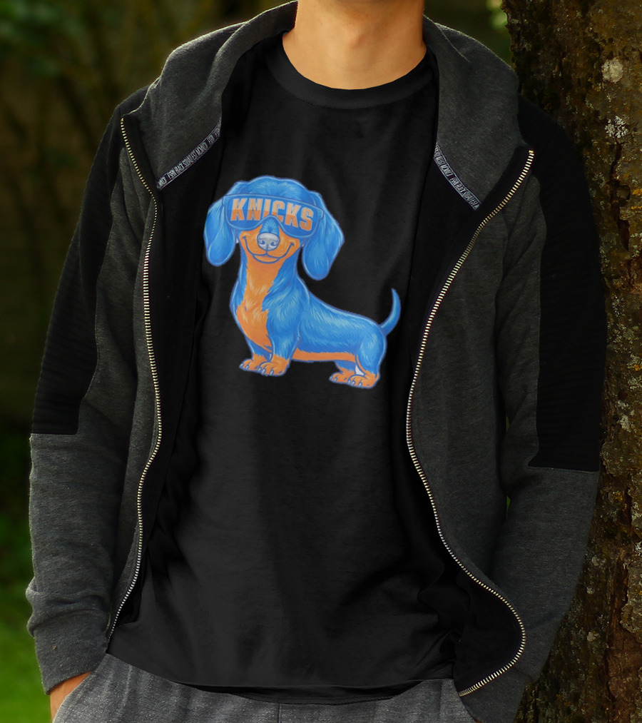 Knicks Dachshund Dog Cartoon Glasses T-Shirt
