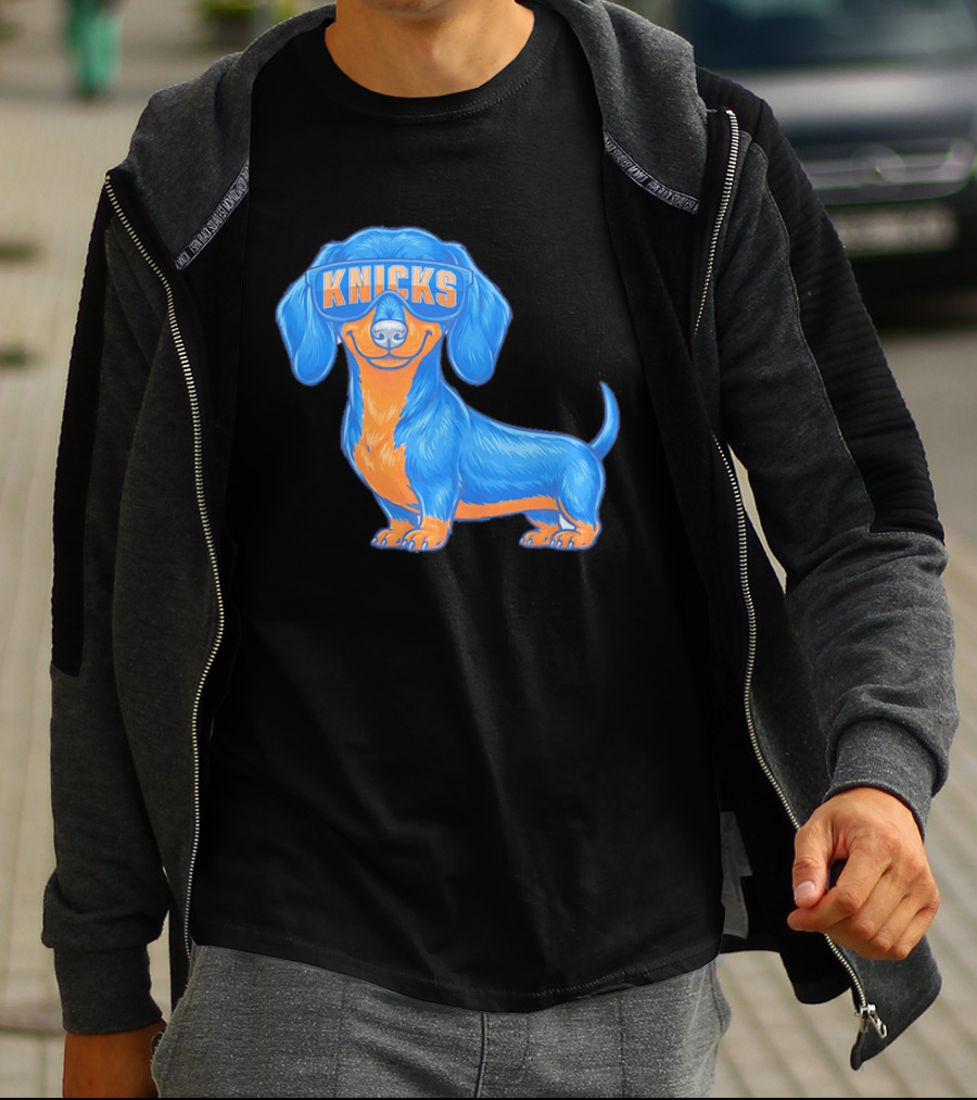 Knicks Dachshund Dog Cartoon Glasses T-Shirt