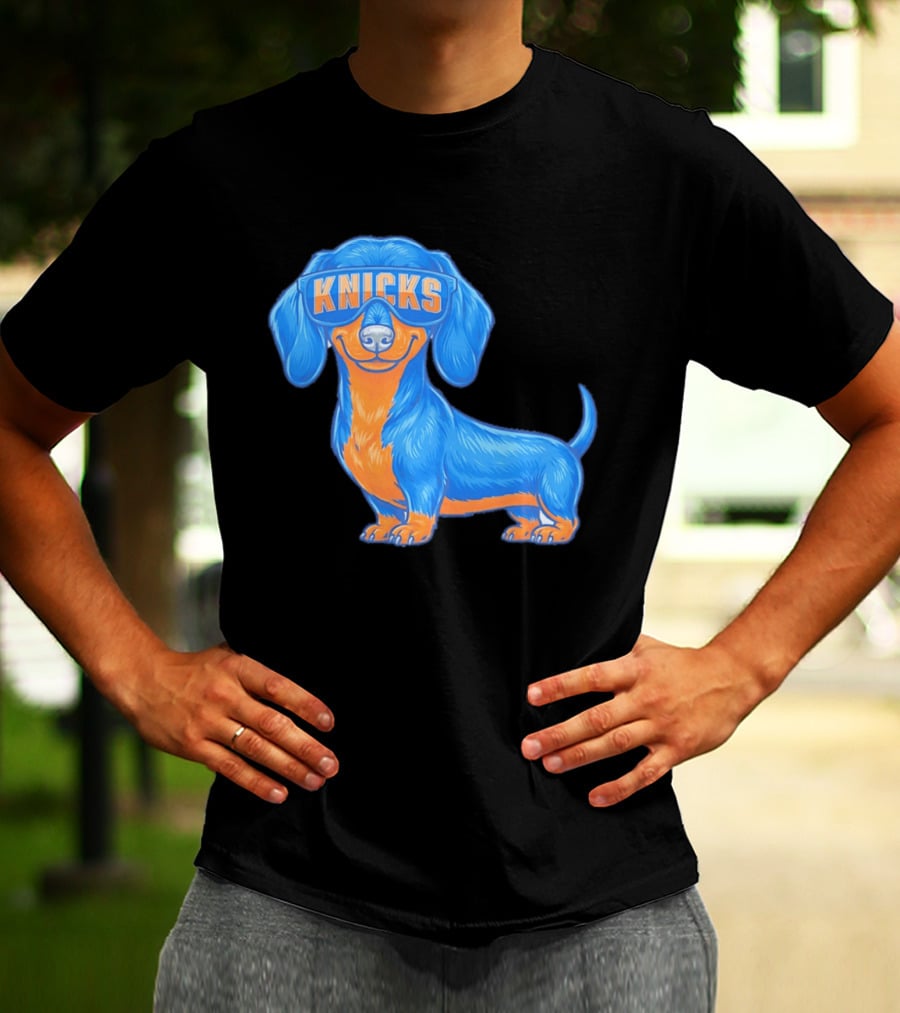 Knicks Dachshund Dog Cartoon Glasses T-Shirt