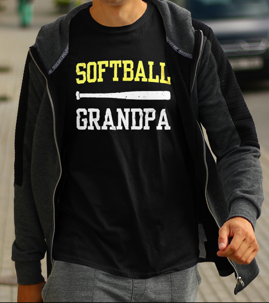 Softball Grandpa Proud Grandfather Game Day Crossed Bats T-Shirt