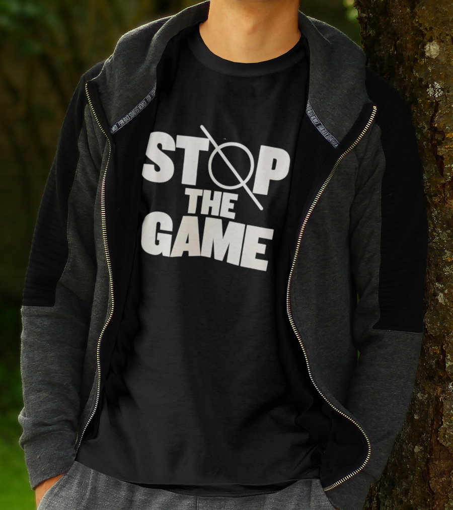 STOP THE GAME Minimalist Text With Circle Slash T-Shirt