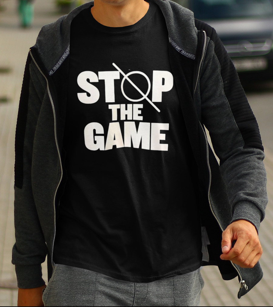 STOP THE GAME Minimalist Text With Circle Slash T-Shirt