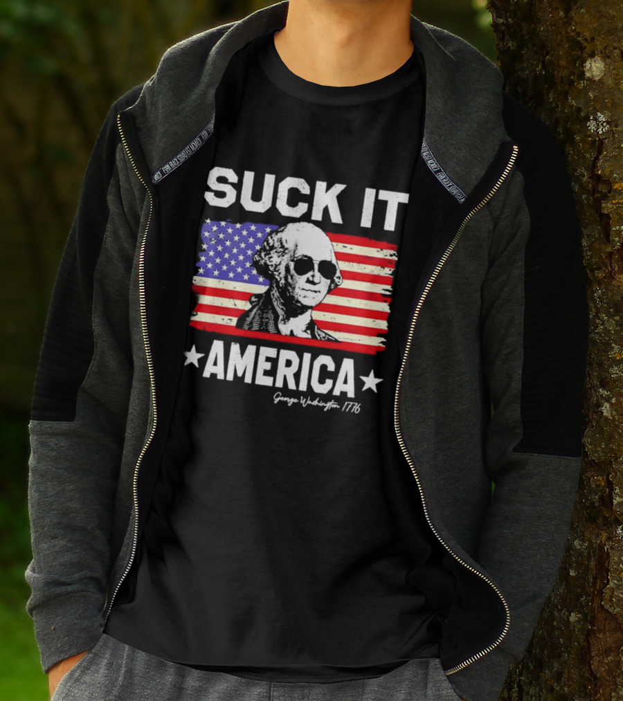 Suck It America George Washington 1776 USA Flag T-Shirt