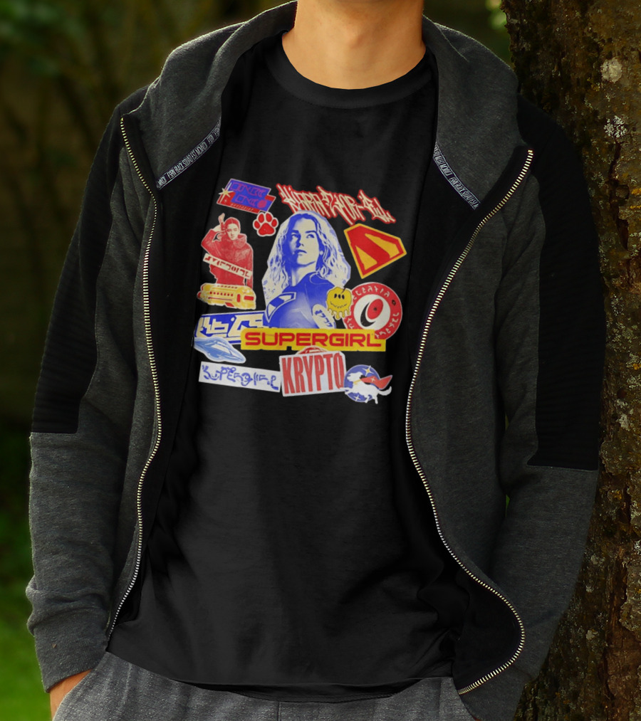 Supergirl Sasha Calle Krypto The Superdog DC Comics Sticker Collage Superhero T-Shirt