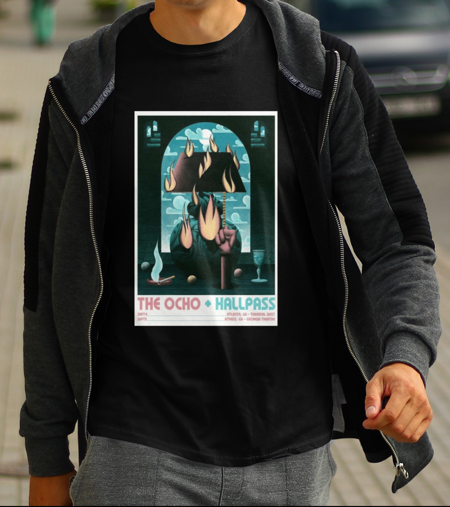 The Ocho Hallpass Atlanta GA Terminal West September 05 2026 Flames Clouds Fist T-Shirt
