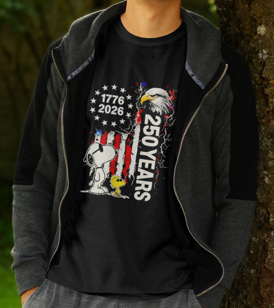 1776 2026 250 Years American Flag Eagle Snoopy Woodstock Independence T-Shirt