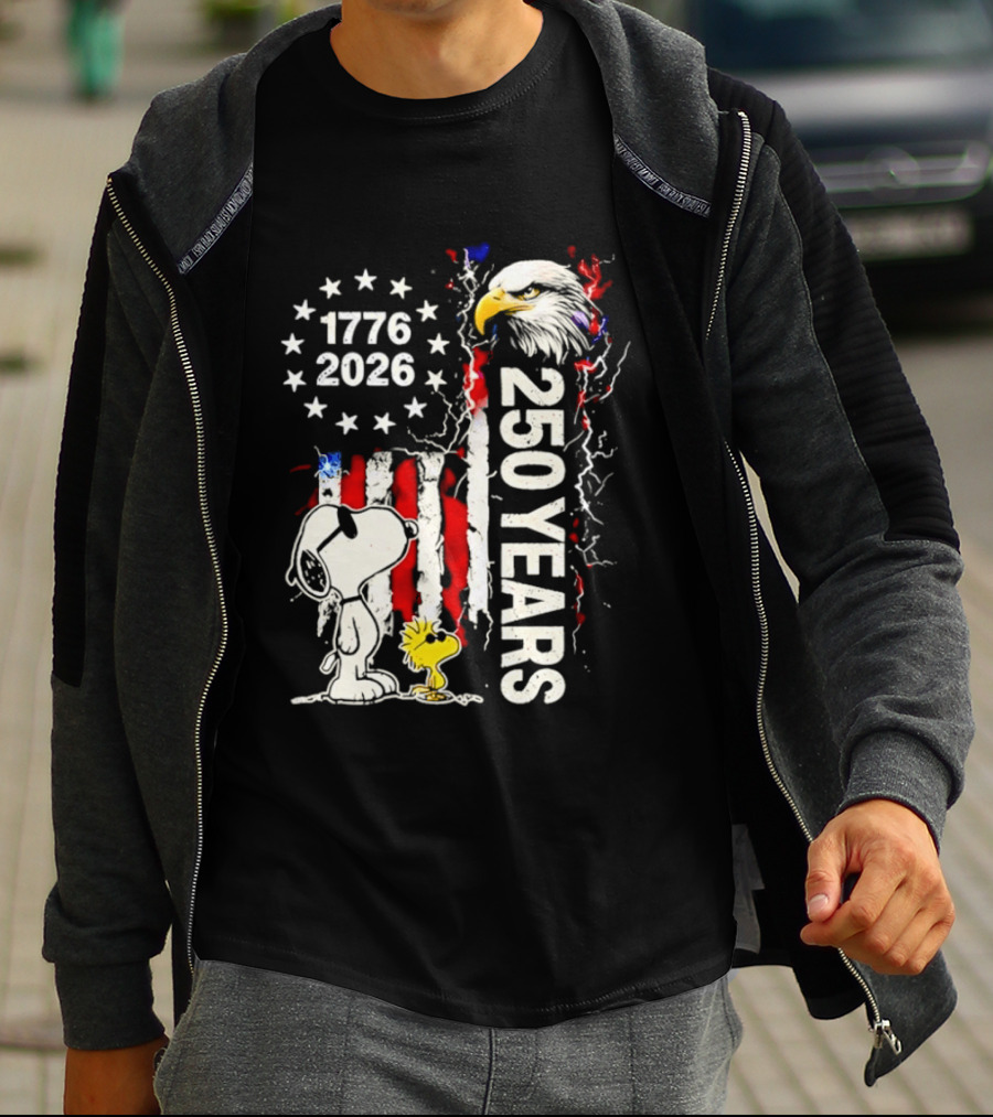 1776 2026 250 Years American Flag Eagle Snoopy Woodstock Independence T-Shirt