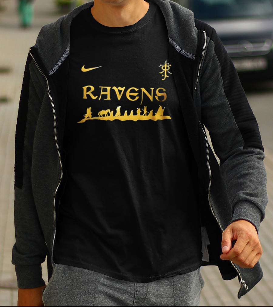 Baltimore Ravens Nike Lord Of The Rings Crossover Gold Text Collection T-Shirt