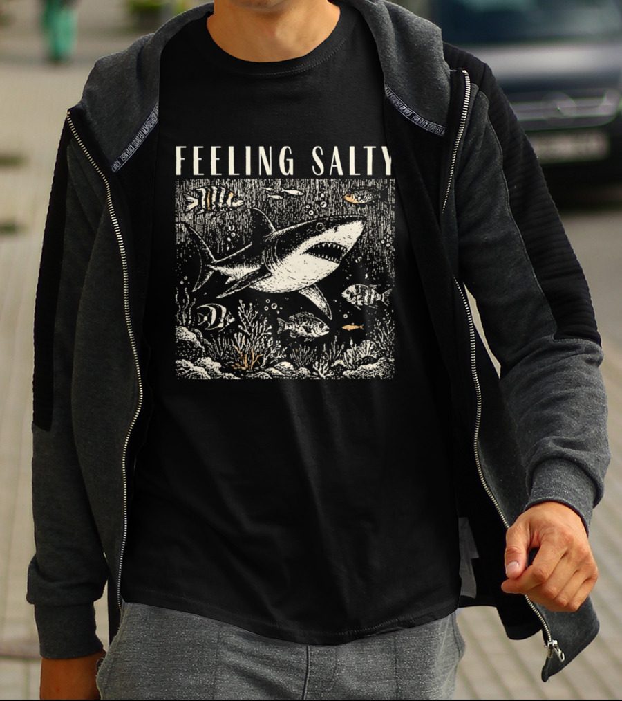 Feeling Salty Shark And Fish Ocean Scene T-Shirt