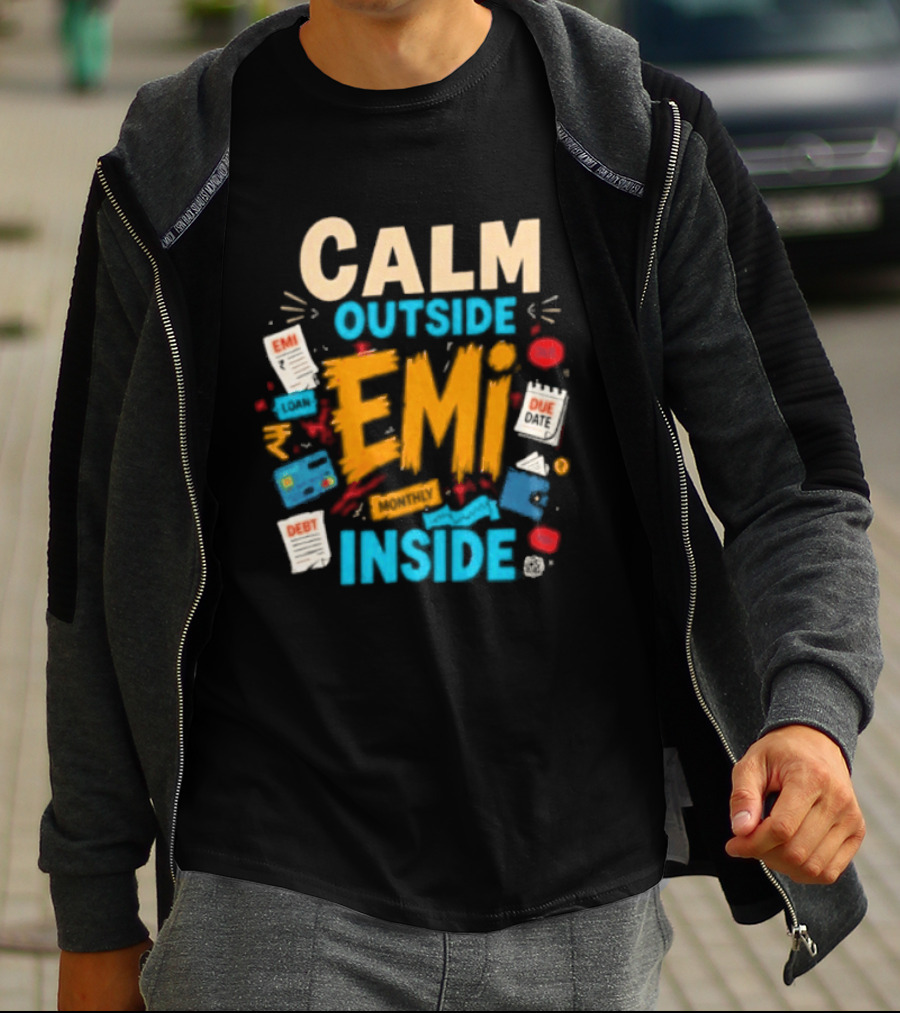 Calm Outside Anxiety Surrounding EMI Monthly Payments Inside T-Shirt