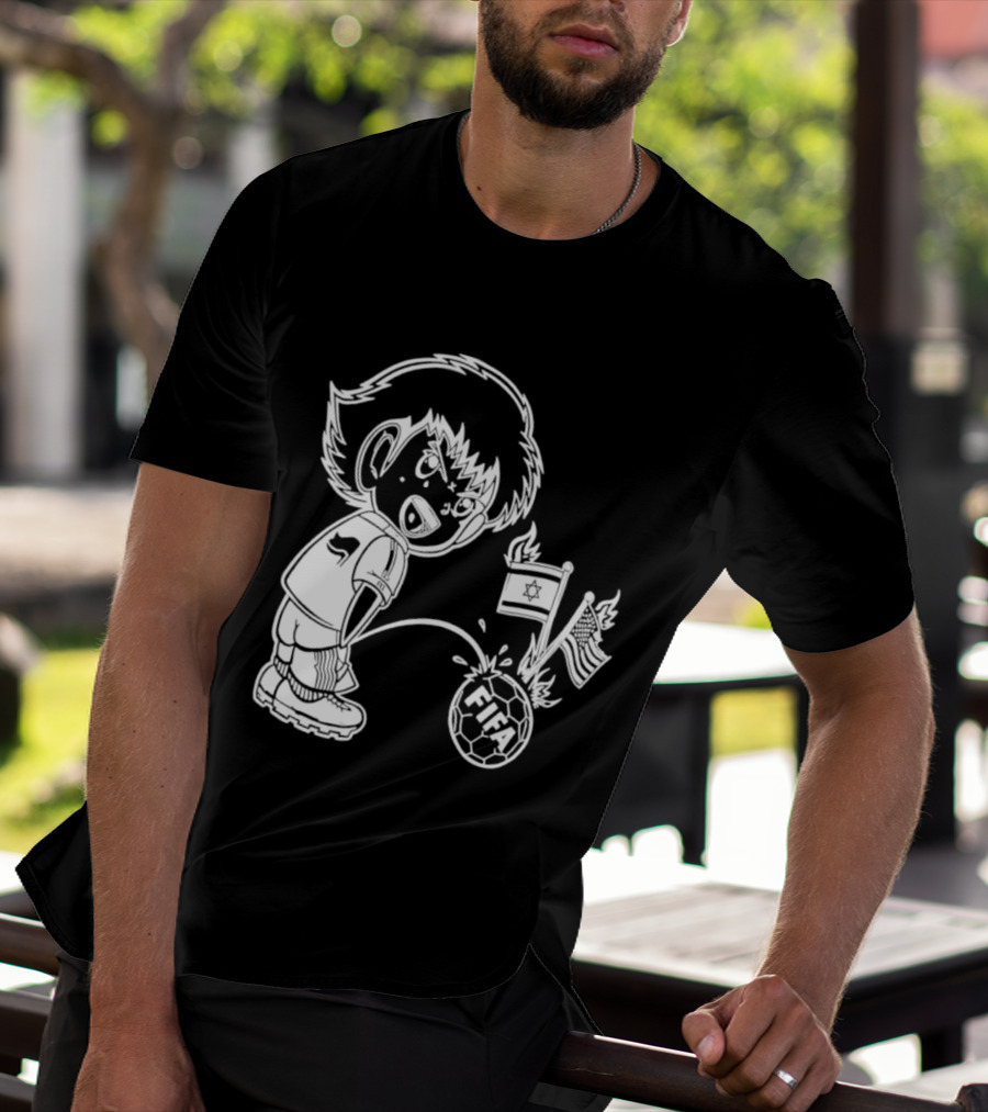 Captain Tsubasa Peeing FIFA Soccer Ball Israel USA Flags T-Shirt
