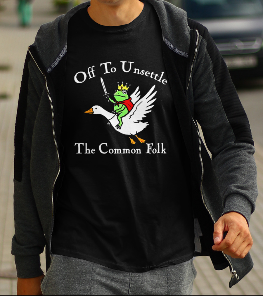 Off To Unsettle The Common Folk Frog King Riding Goose T-Shirt