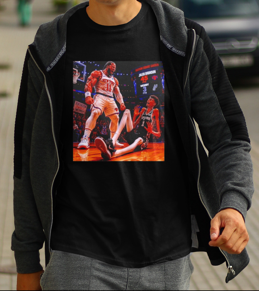 NBA Showdown Jalen Brunson 45 Points Victor Wembanyama 3 Points New York Spurs Matchup Madison Square Garden T-Shirt