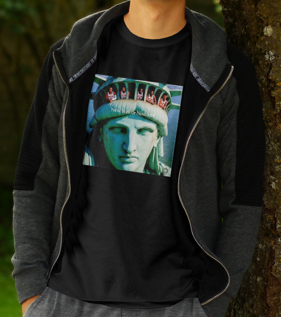 New York Knicks Jalen Brunson Karl Anthony Towns OG Anunoby Mikal Bridges Josh Hart Statue Of Liberty New York Or Nowhere T-Shirt