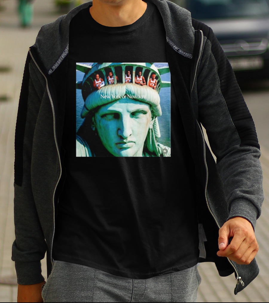 New York Knicks Jalen Brunson Karl Anthony Towns OG Anunoby Mikal Bridges Josh Hart Statue Of Liberty New York Or Nowhere T-Shirt