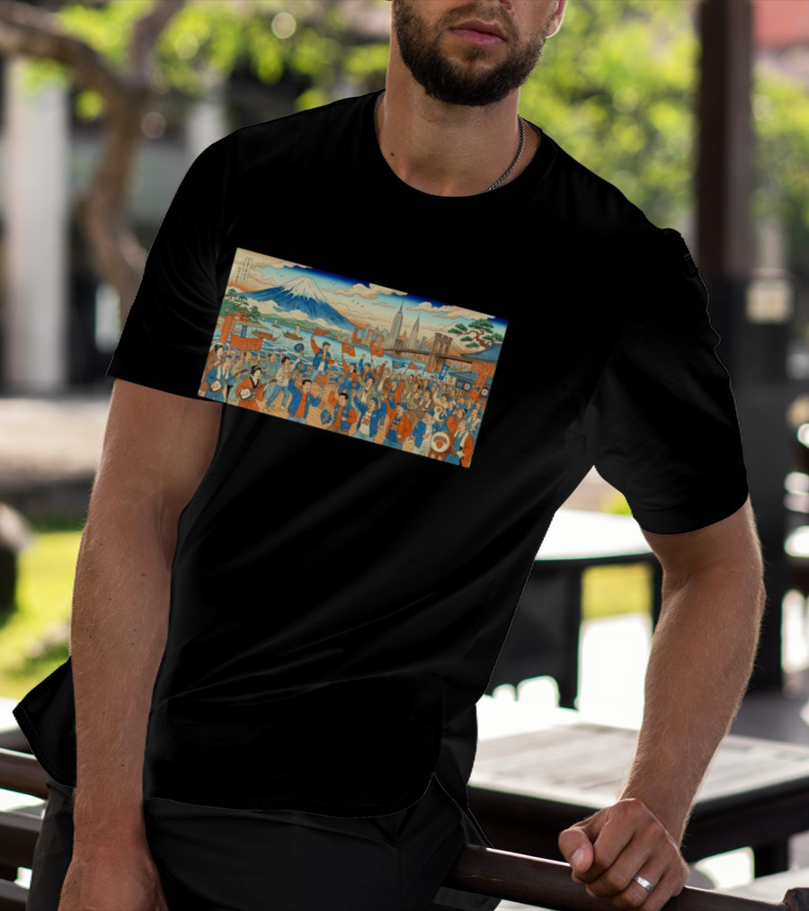 New York Knicks Fans Ukiyo E Mount Fuji New York City Skyline 1946 T-Shirt
