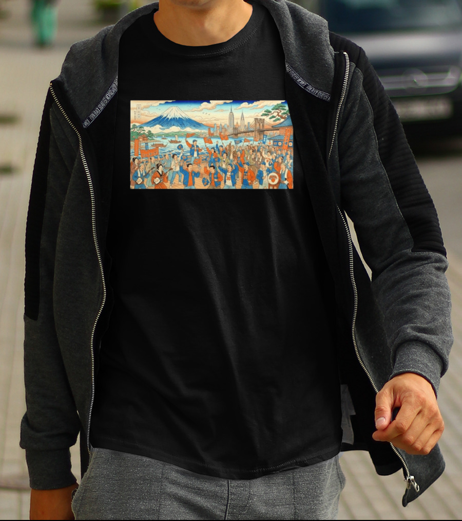 New York Knicks Fans Ukiyo E Mount Fuji New York City Skyline 1946 T-Shirt
