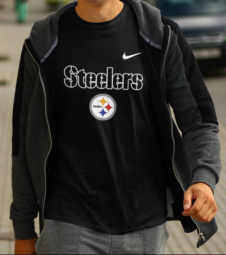 Pittsburgh Steelers Skeleton Blue Collar American Proud Mechanic Two Sided Nike T-Shirt