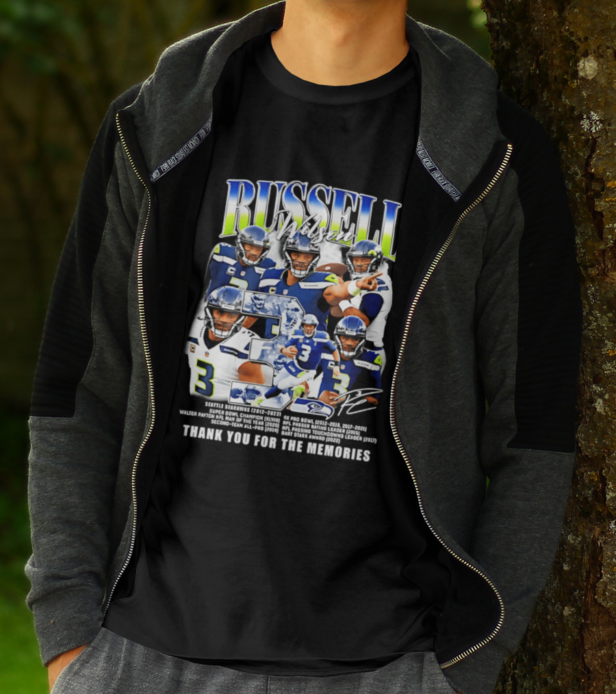Seattle Seahawks Russell Wilson Number 3 Thank You For The Memories T-Shirt