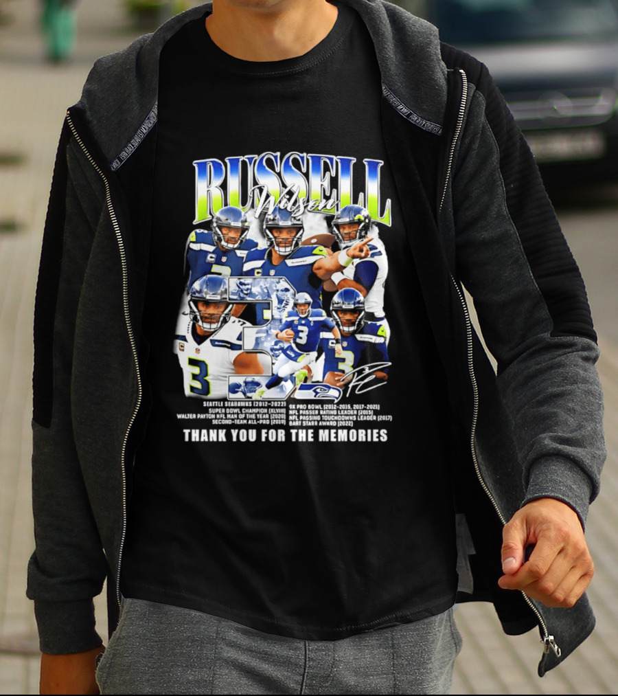 Seattle Seahawks Russell Wilson Number 3 Thank You For The Memories T-Shirt