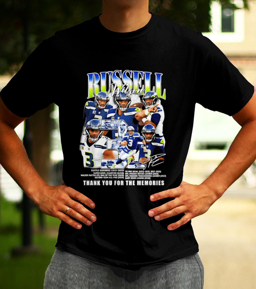 Seattle Seahawks Russell Wilson Number 3 Thank You For The Memories T-Shirt