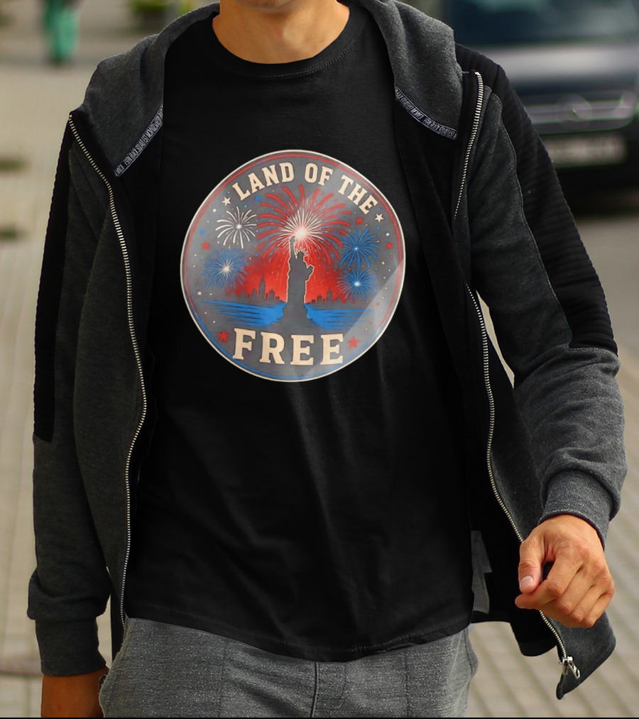 Land Of The Free Statue Of Liberty Fireworks Skyline T-Shirt