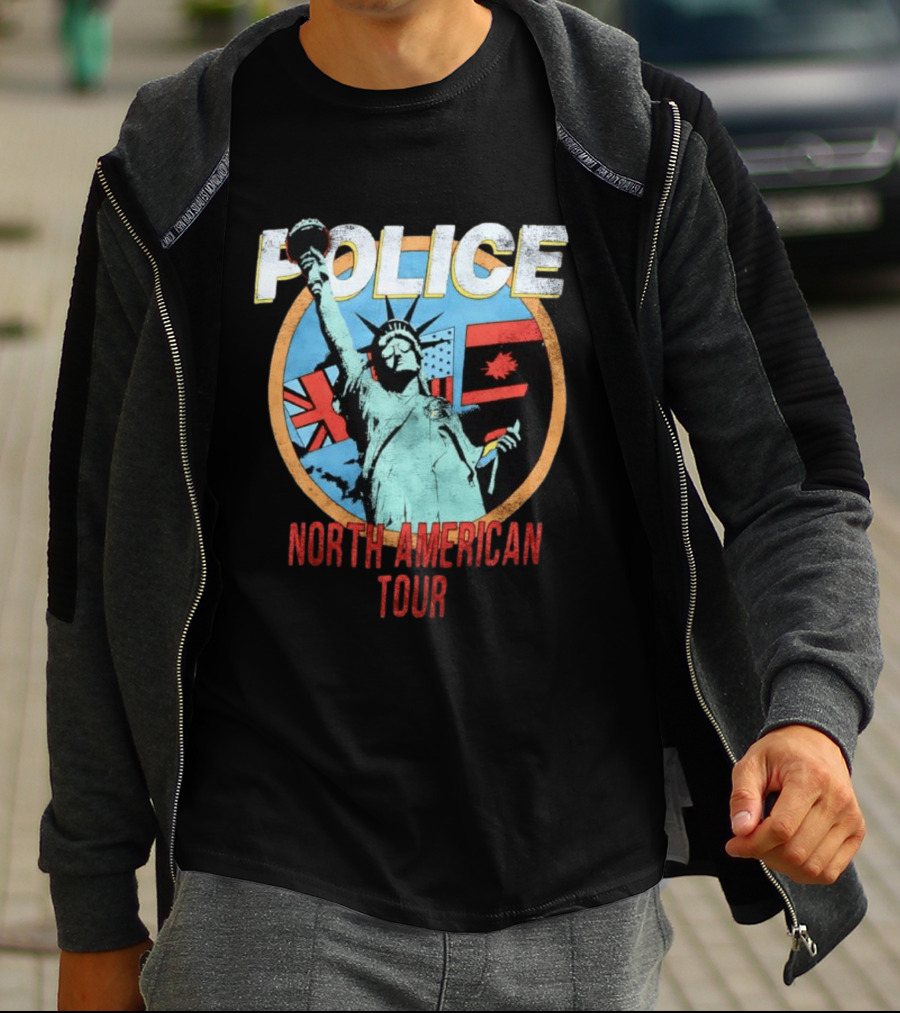 POLICE North American Tour Statue Of Liberty UK US Canada Flags T-Shirt