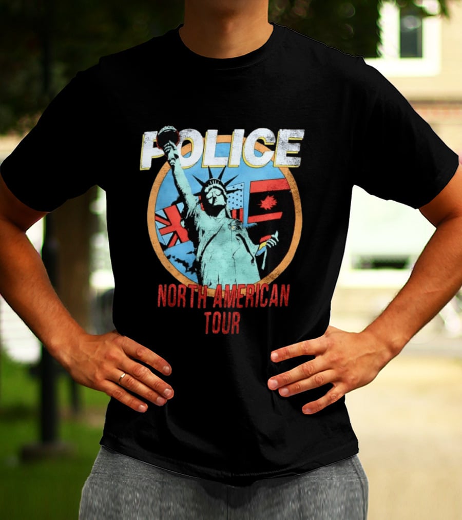 POLICE North American Tour Statue Of Liberty UK US Canada Flags T-Shirt
