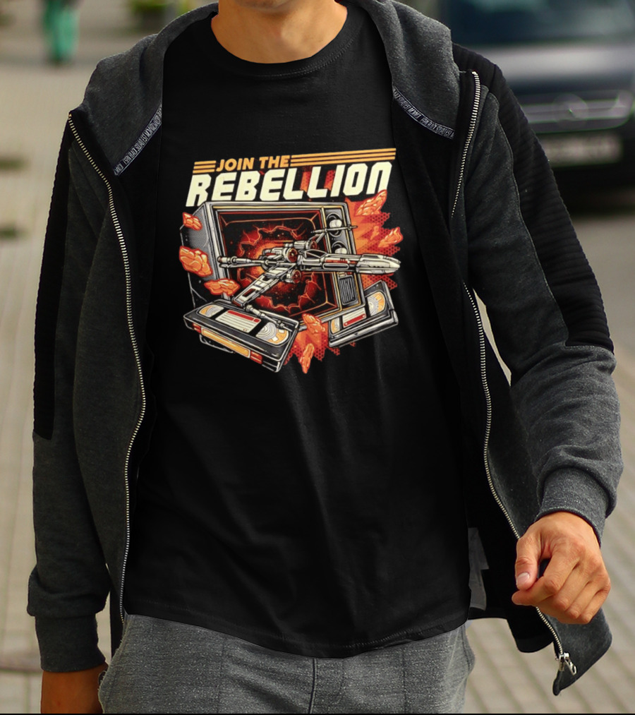 Join The Rebellion X Wing Starfighter Star Wars Retro TV Explosion T-Shirt