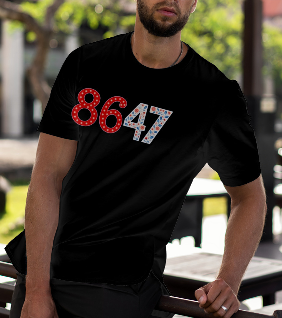 8647 Number Red And Blue Floral Stars T-Shirt