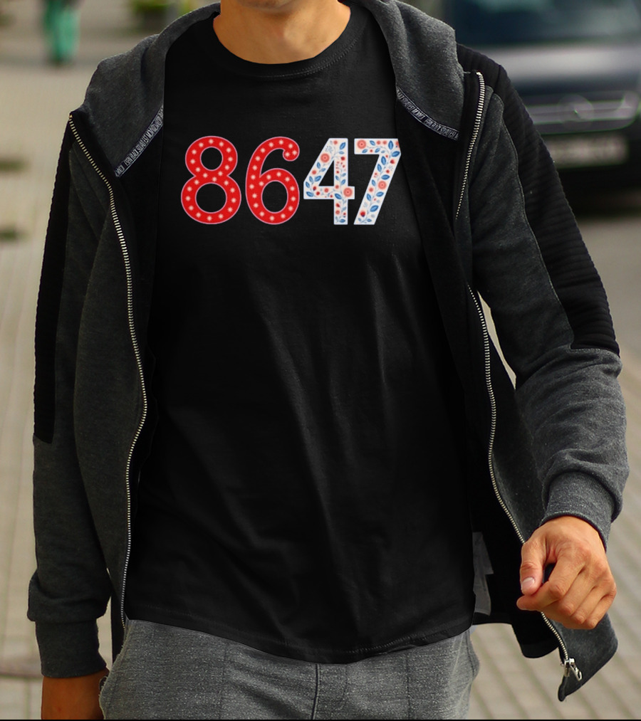8647 Number Red And Blue Floral Stars T-Shirt